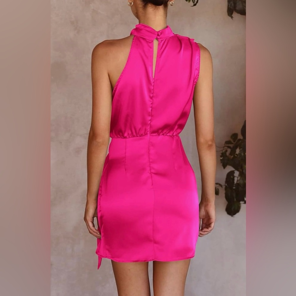 PRETTYGARDEN Womens Mock Neck Tie Waist Cocktail Party Dress